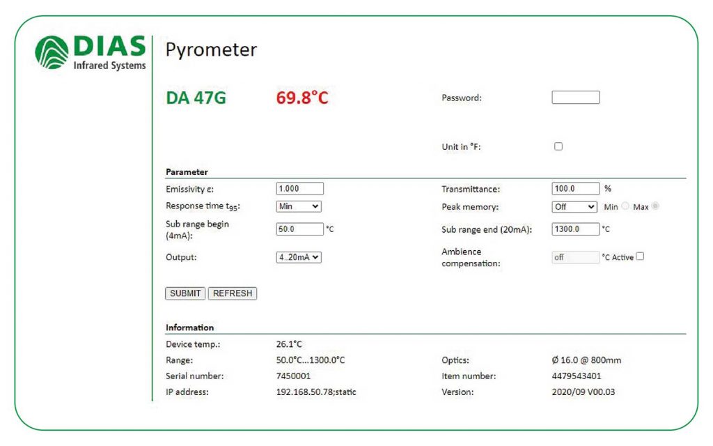 DA47G, 可連接網(wǎng)絡(luò)的玻璃專用型紅外測溫儀 , 50-2500°C